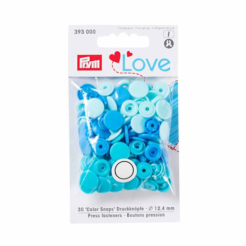 Prym Love 30 colour snaps in various shades of blue