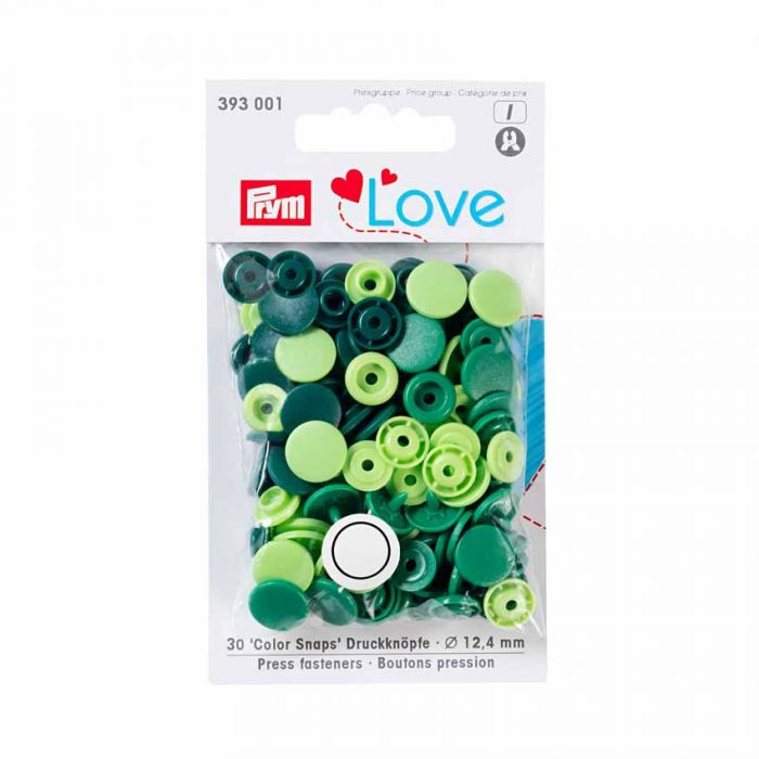 Prym Love 30 colour snaps round in various shades of green
