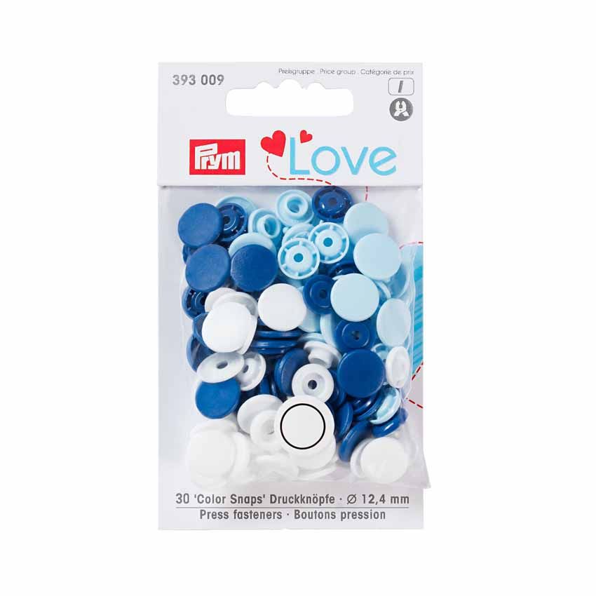 Prym Love 30 colour snaps round in navy, blue and white