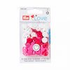 Prym Love 30 heart shaped snaps in pink, red and white