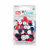 30 Prym Love star shaped colour snaps in red, white and navy