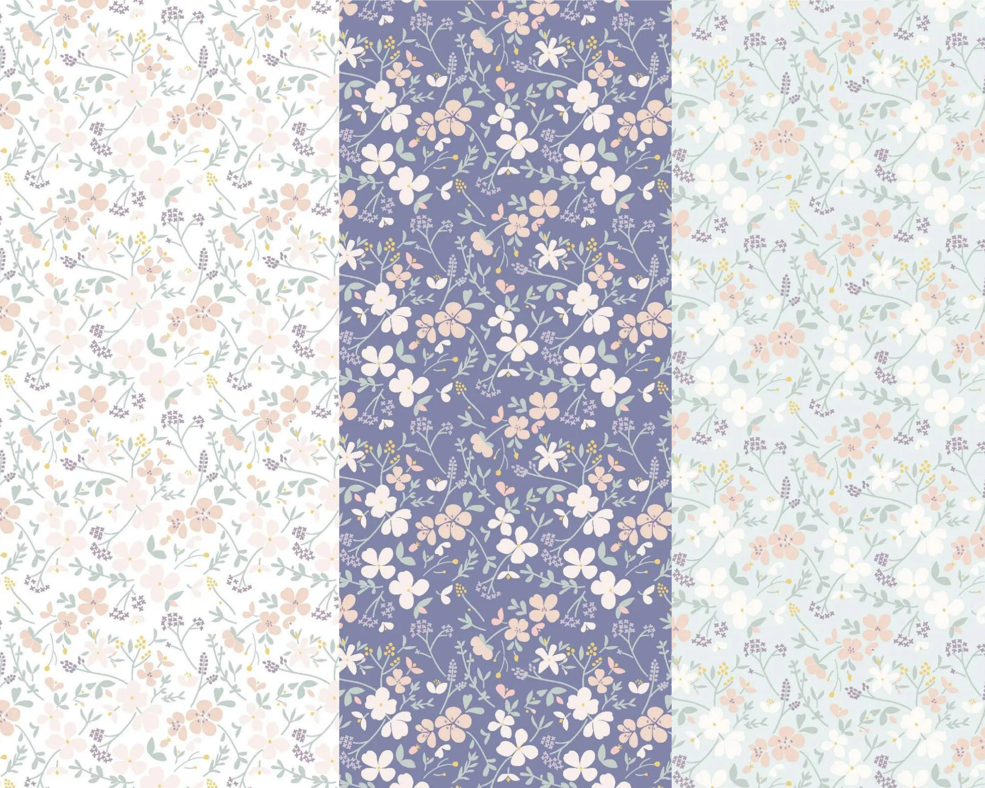 Pastel Flowers on duck egg blue cotton fabric - Lewis & Irene