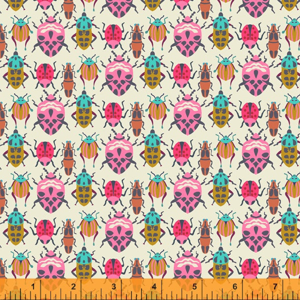 Pink butterflies on cream floral cotton fabric - 'Eden' Windham Fabrics