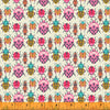 Pink and blue beetles on a cream cotton fabric - Eden by Windham Fabrics