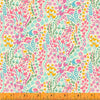 Pink, blue and yellow flowers with pink butterflies on a cream cotton fabric - Eden by Windham Fabrics