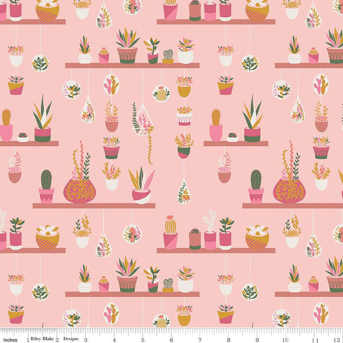 Succulents and cactus on pink cotton fabric - Arid Oasis - Riley Blake
