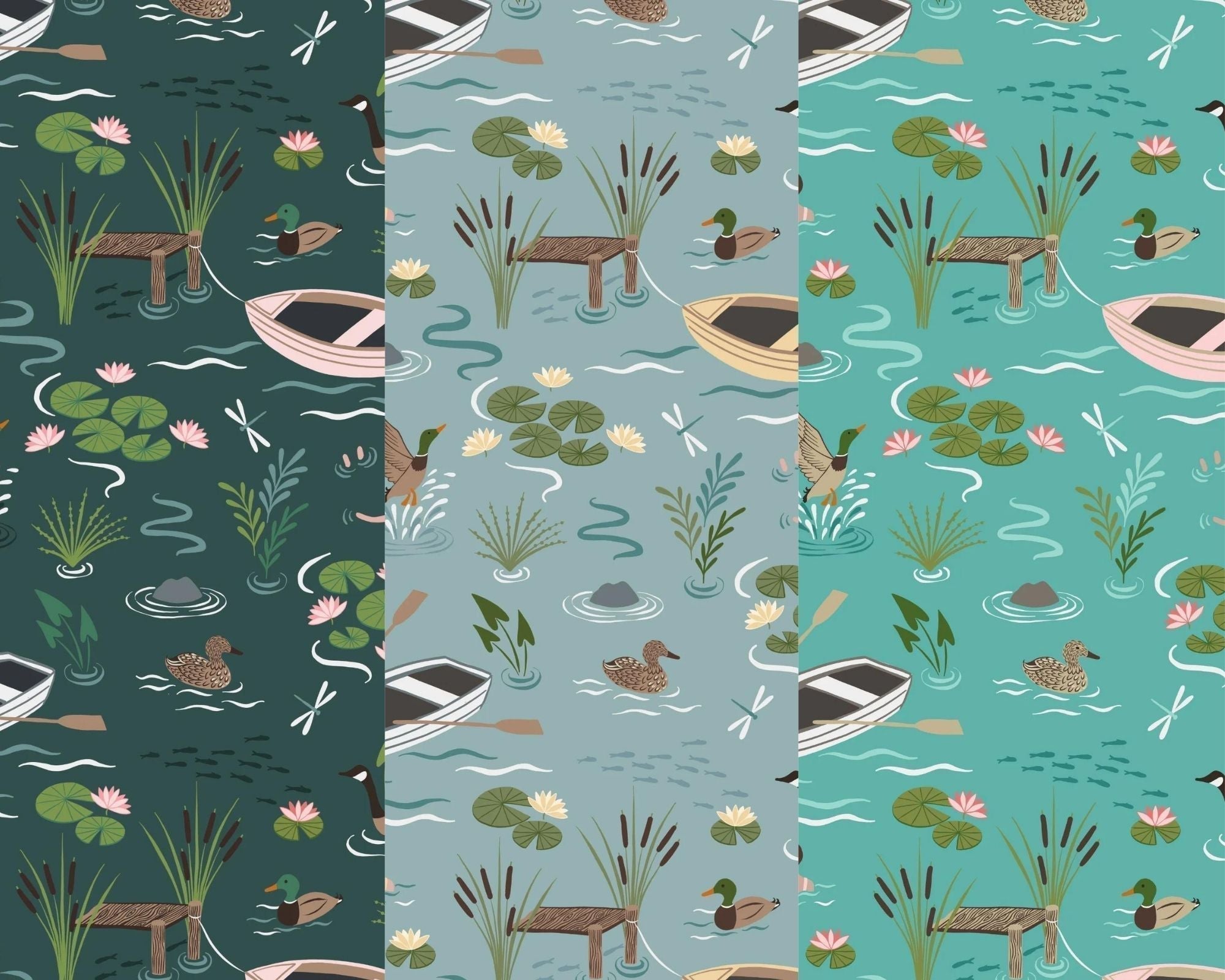 Lake Ripples on dark turquoise cotton fabric - On the Lake by Lewis & Irene