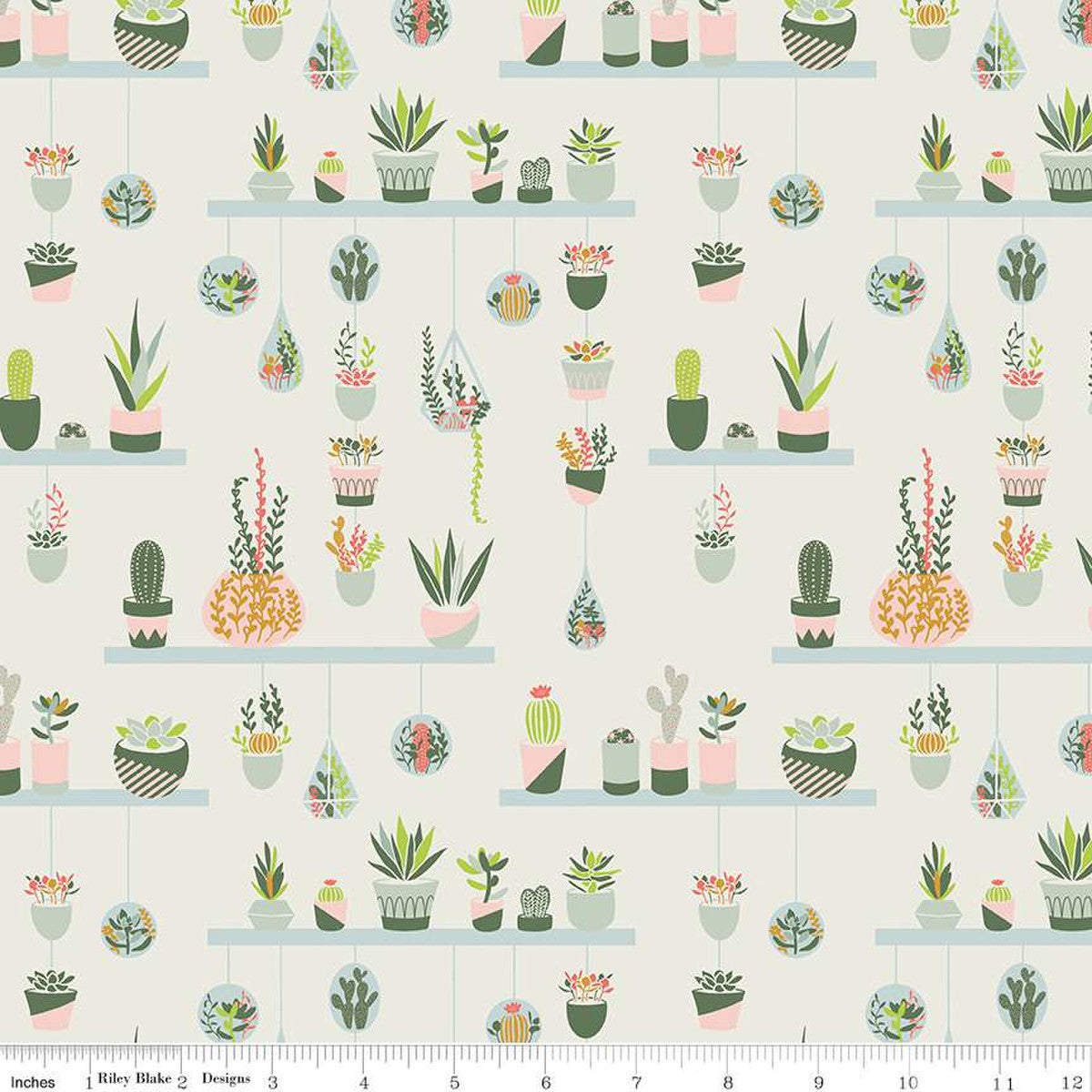 Succulents and cactus on cream cotton fabric - Arid Oasis - Riley Blake