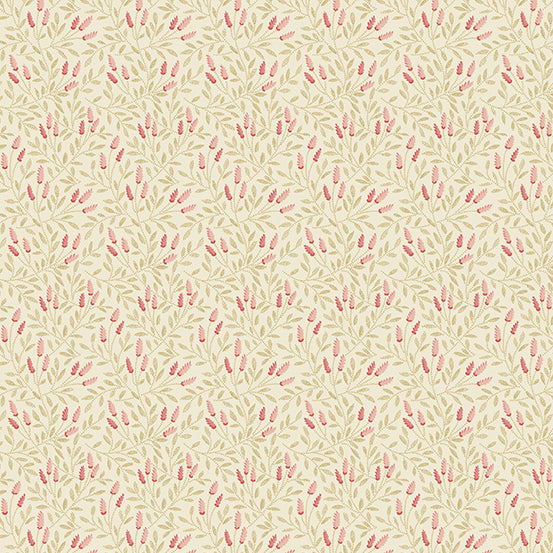 Large pink flowers on light cream cotton fabric - Strawberies and Cream by Laundry Basket Quilts