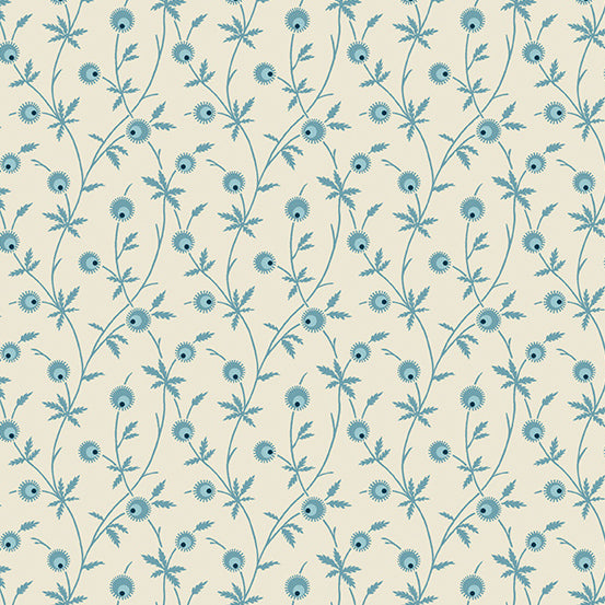 Blue hearts on cream cotton - Blue Escape by Laundry Basket Quilts