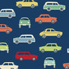 Brightly coloured classic cars on a navy cotton fabric - Sweet Ride by Laundry Basket Quilts