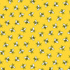 Bumble bees on yellow cotton fabric by Makower