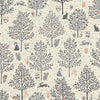 Grey trees with badgers, hares and foxes on cream cotton fabric - Hedgerow by Makower