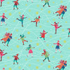 Skaters on ice on a teal cotton fabric - Skaters by Makower