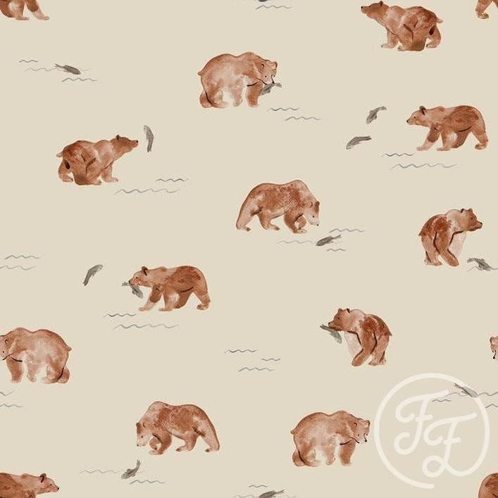 Fabric 80cm piece Family Fabrics organic beige bear jersey baby stretch knit cotton fabric