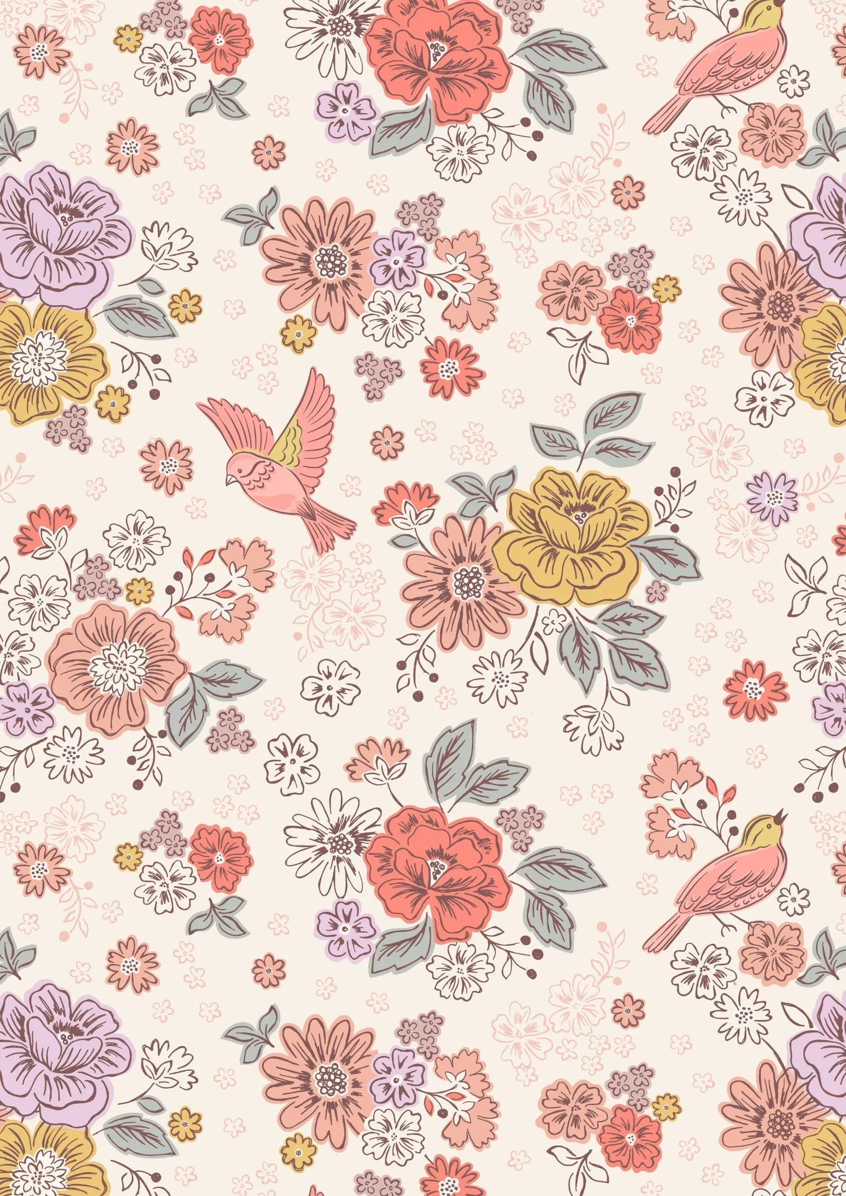 Tiny flowers on grey cotton fabric - Hannah's Flowers by Lewis & Irene