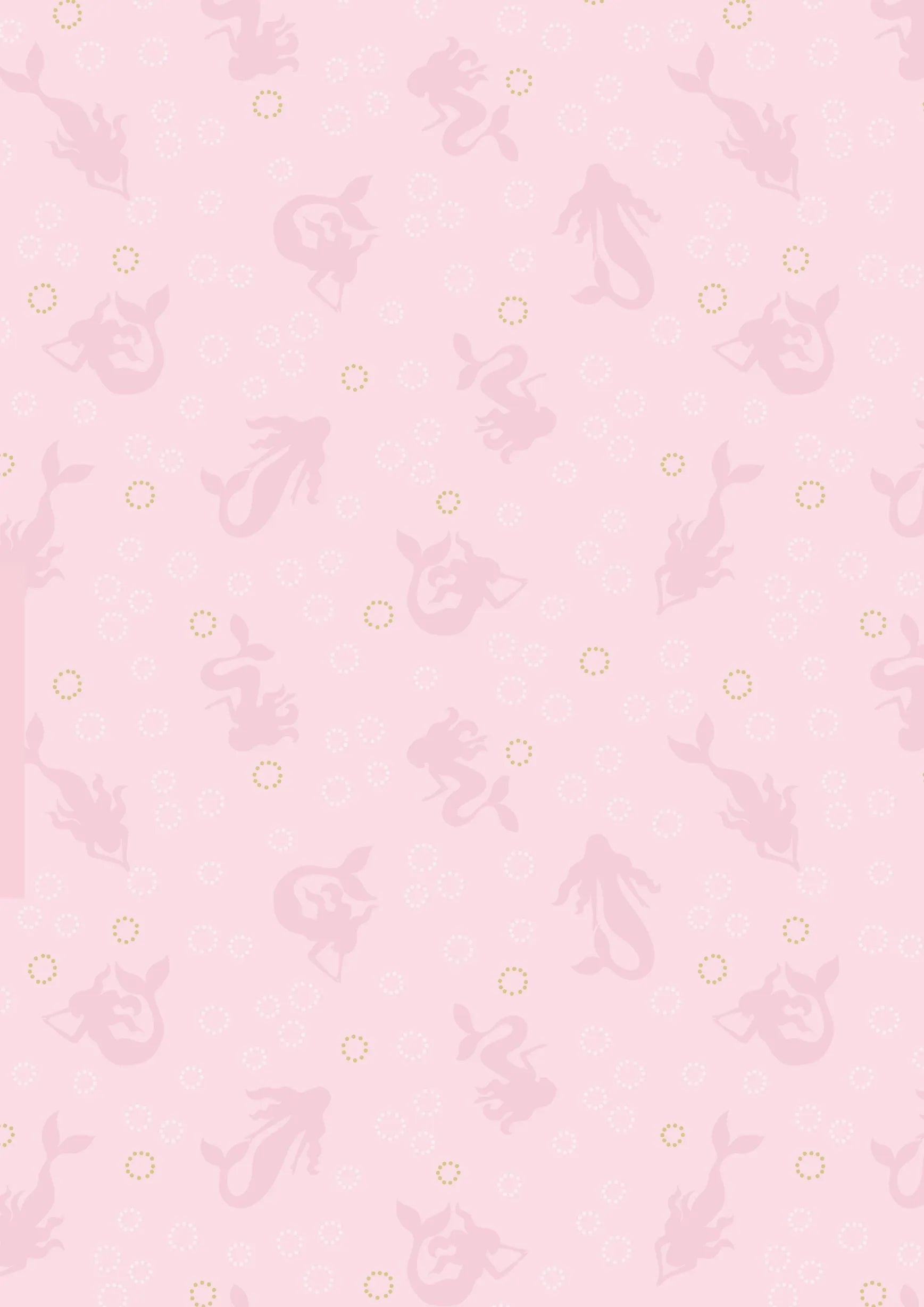 Mermaids on pink with gold metallic bubbles on cotton fabric - 'Moontide' Lewis & Irene