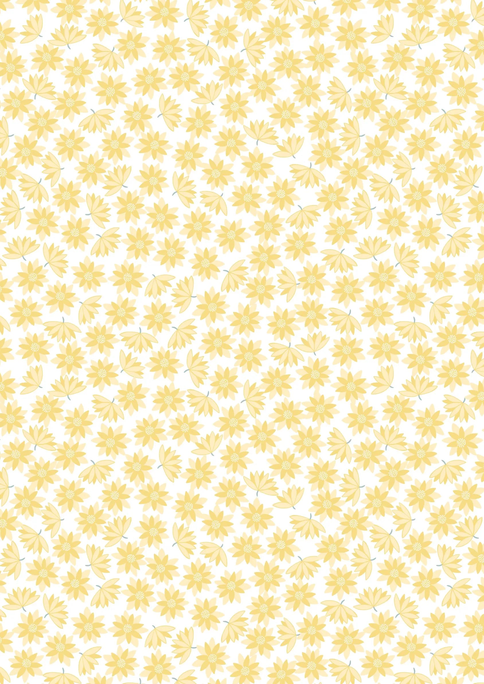 Yellow lillies on white cotton fabric