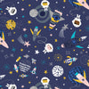 Navy blue cotton fabric with rockets, planets and stars - Blast Off by Dashwood Studio