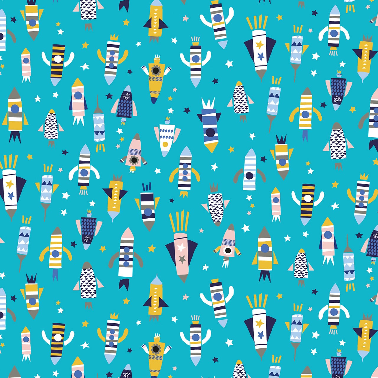 Navy blue spacemen kids cotton fabric - 'Blast Off' Dashwood Studio