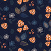 Small orange flowers and leaves on a navy blue cotton fabric - Broderi by Dahswood Studio