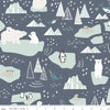 Polar bears and penguins on icebergs on a navy cotton fabric = Nice Ice Baby by Riley Blake