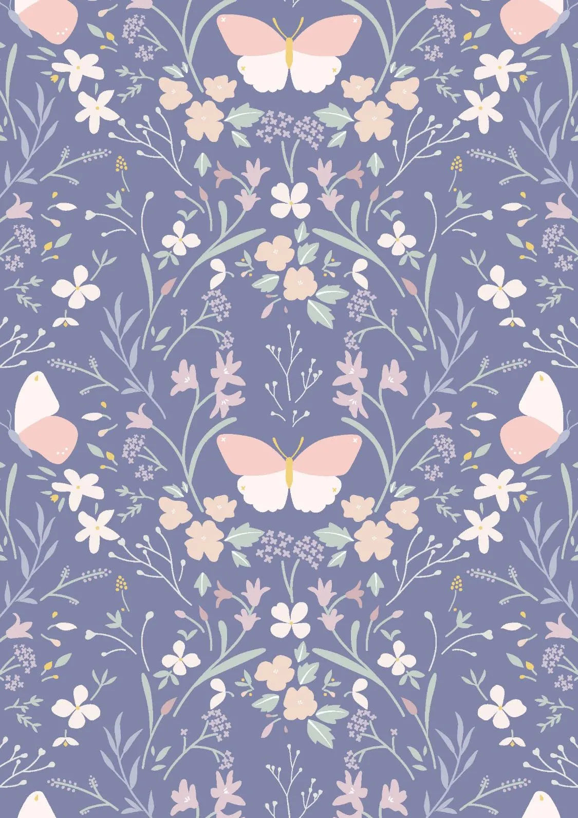 Florals and pink butterflies on a purple cotton fabric - Heart of Summer by Lewis and Irene