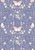 Florals and pink butterflies on a purple cotton fabric - Heart of Summer by Lewis and Irene