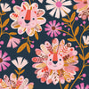 Flowers with lion faces on a navy blue cotton fabric - Dandelion Jungle by Dashwood Studio