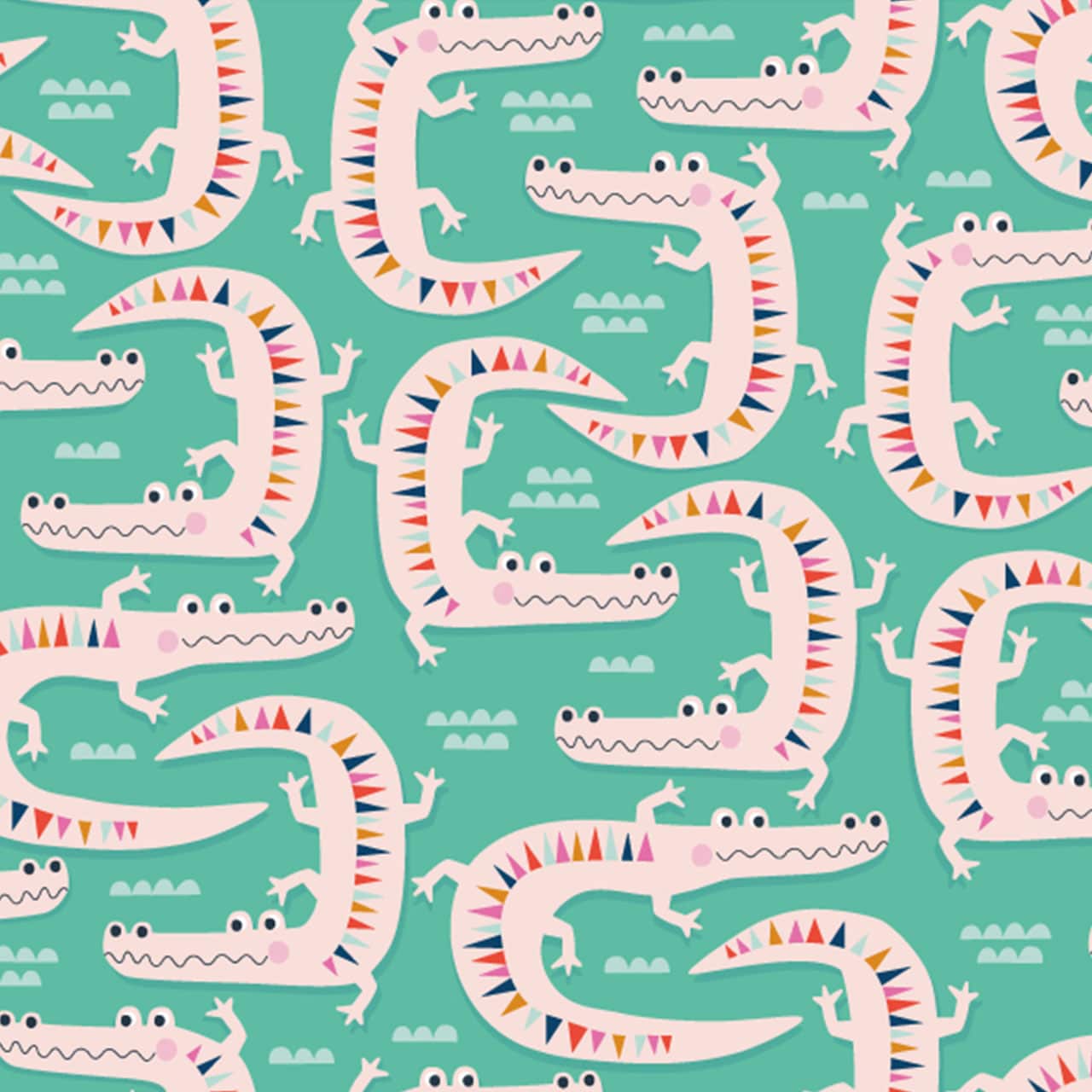 Cartoon crocodiles on a green 100% cotton fabric - Dandelion Jungle by Dashwood Studio