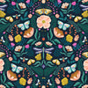 Black floral double border fabric - Flutter By by Dashwood Studio