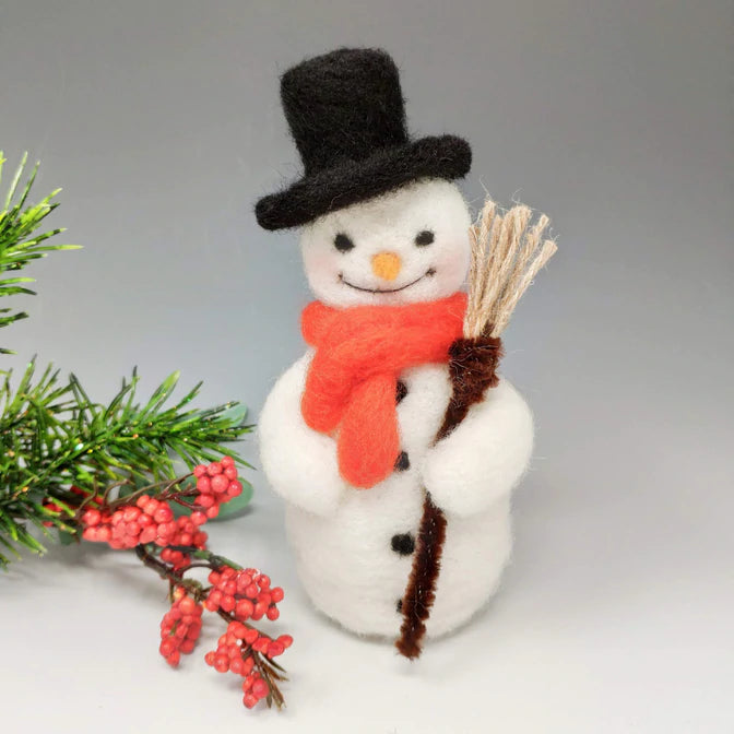 Snowman holding a broom needle felting kit - The Craft Kit Co.