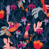 Load image into Gallery viewer, Tropical Jungle Birds on navy rayon viscose dressmaking fabric - Gardenier by Dashwood Studio