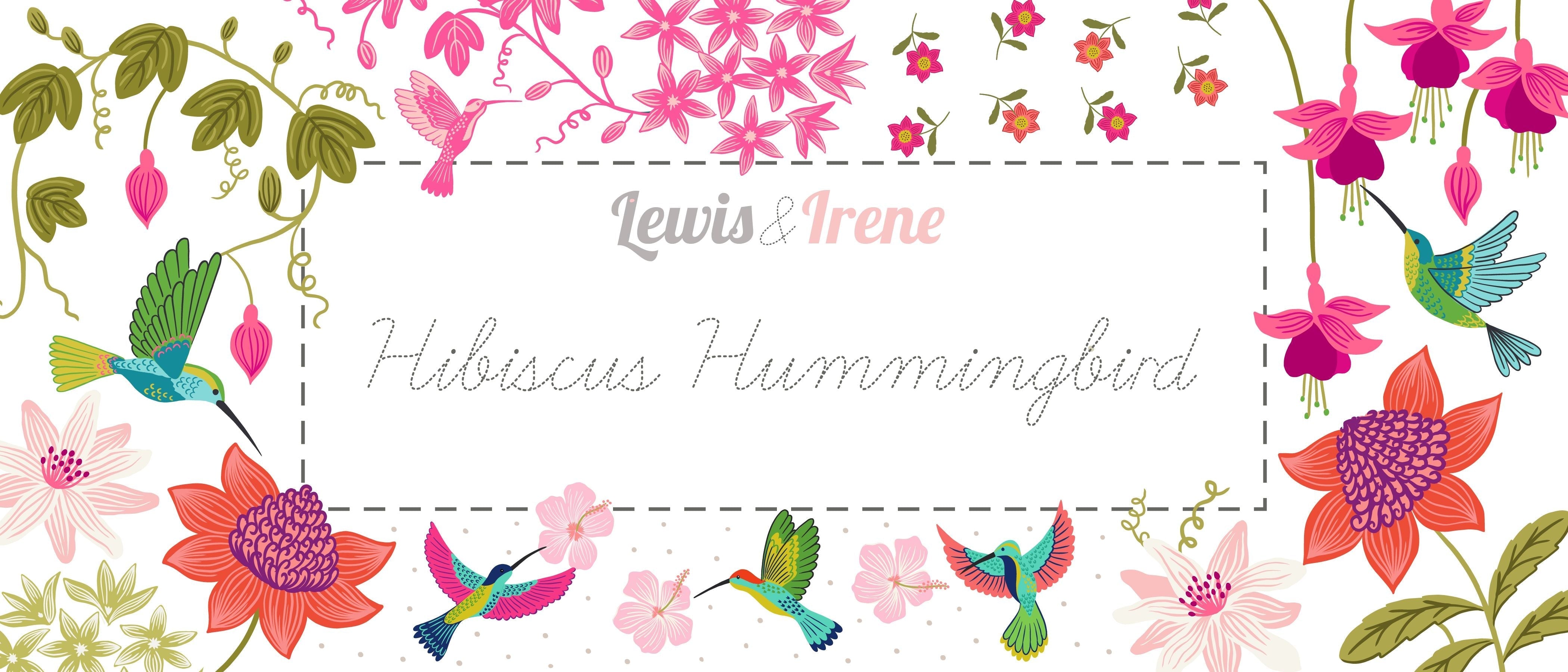 Daisies on coral fabric - 'Hibiscus Hummingbird' Lewis & Irene