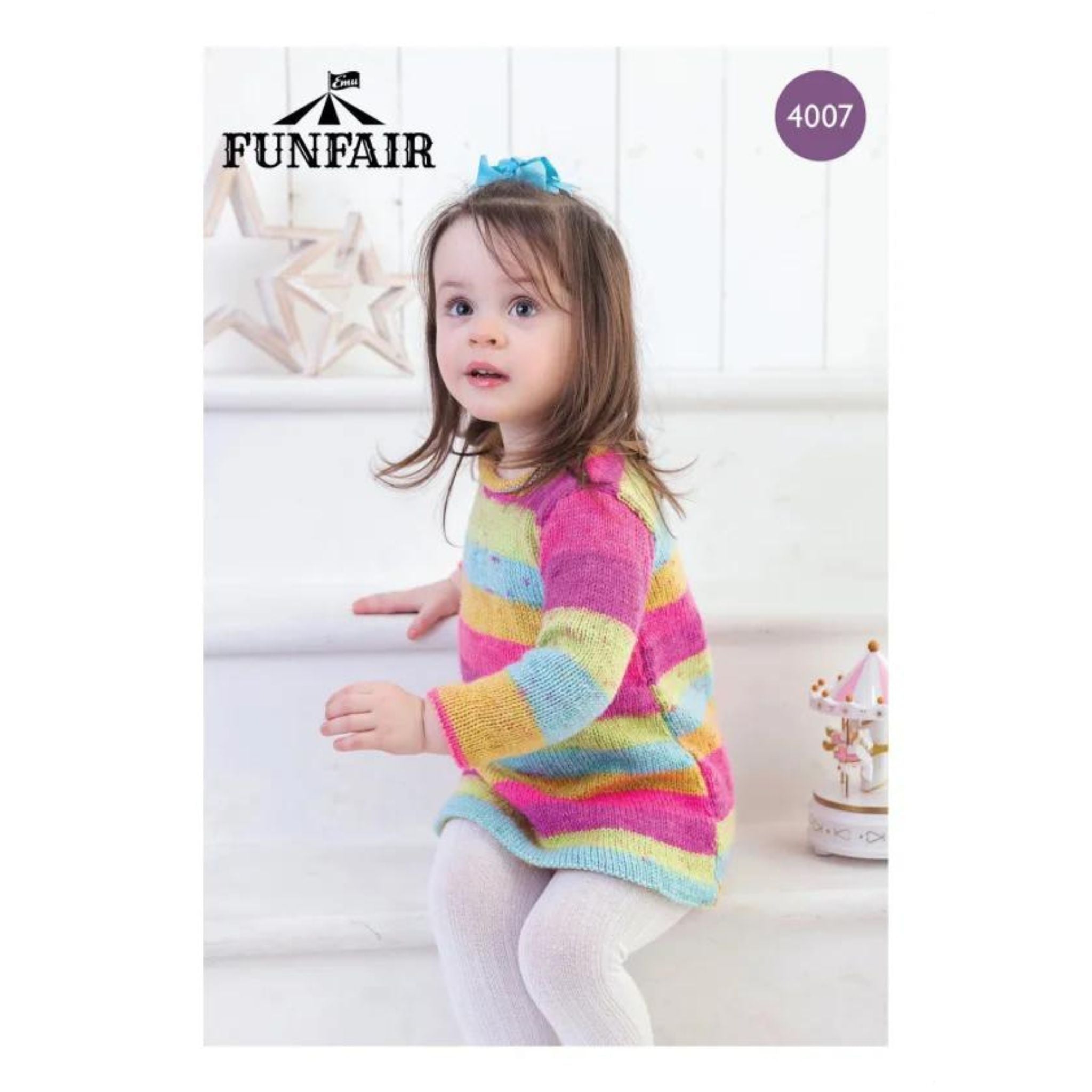 Girls swirl dress knitting pattern for Funfair Swirl DK wool - Emu Yarns