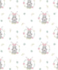 Cute little grey bunnies in a pink floral wreath on a white cotton fabric - Little Explorer by Craft Cotton Co.