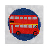 Red London bus on a dark blue circle mini cross stitch kit - Stitchfinity