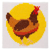 Brown hen cross stitch kit on a yellow background by Stitchfinity