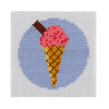 Pink ice cream with a flake on a blue round cirdle. A mini cross stitch kit - Stitchfinity