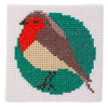 Red robin on a round dark green circle mini cross stitch kit by Stitchfintiy