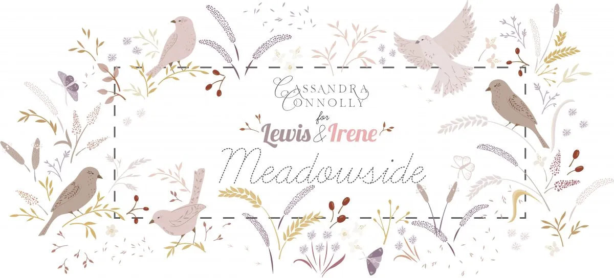 Birds and Seeds on Dusty Linen cotton fabric - Meadowside by Lewis & Irene