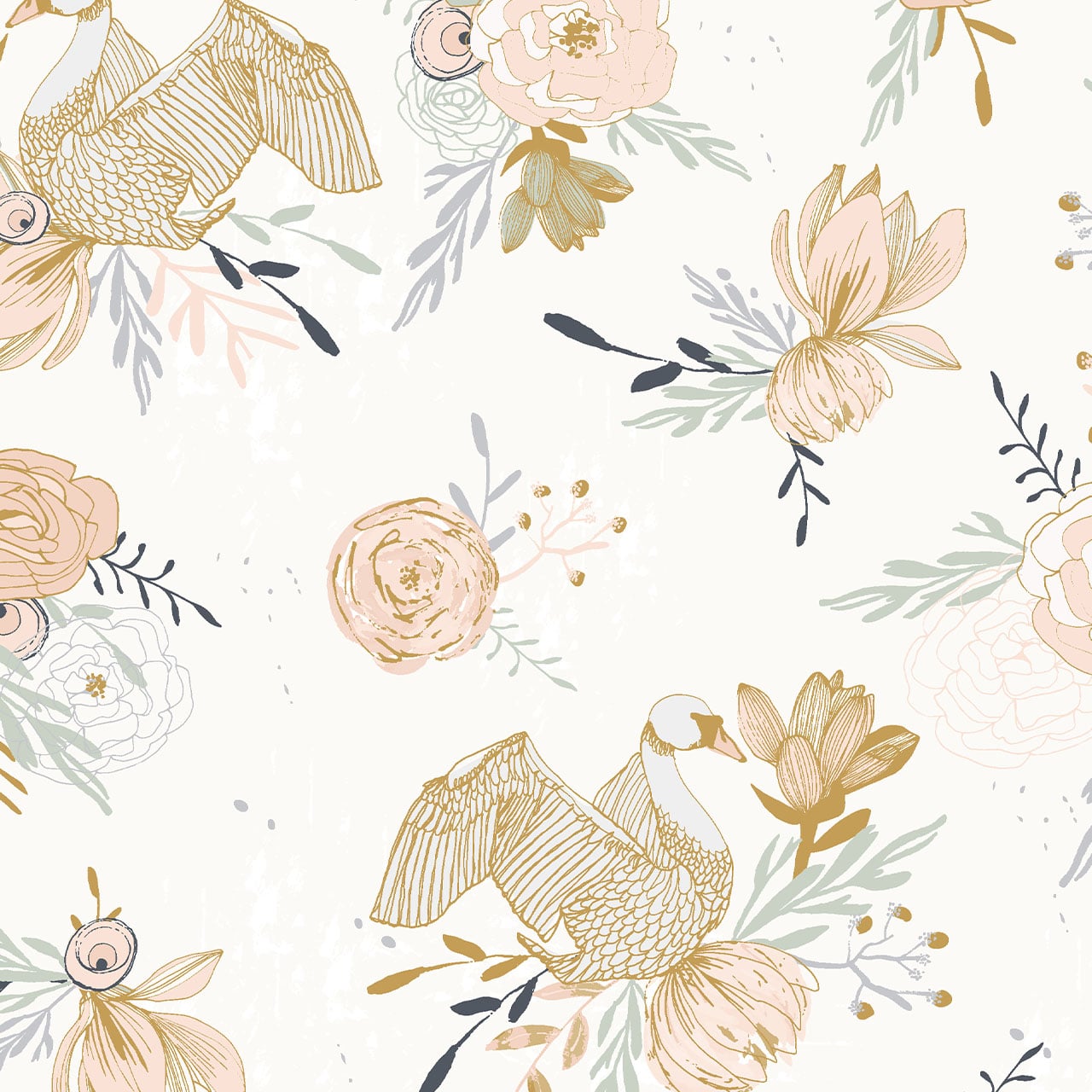 Herons on peach cotton fabric - 'New Beginnings' by Dashwood Studio