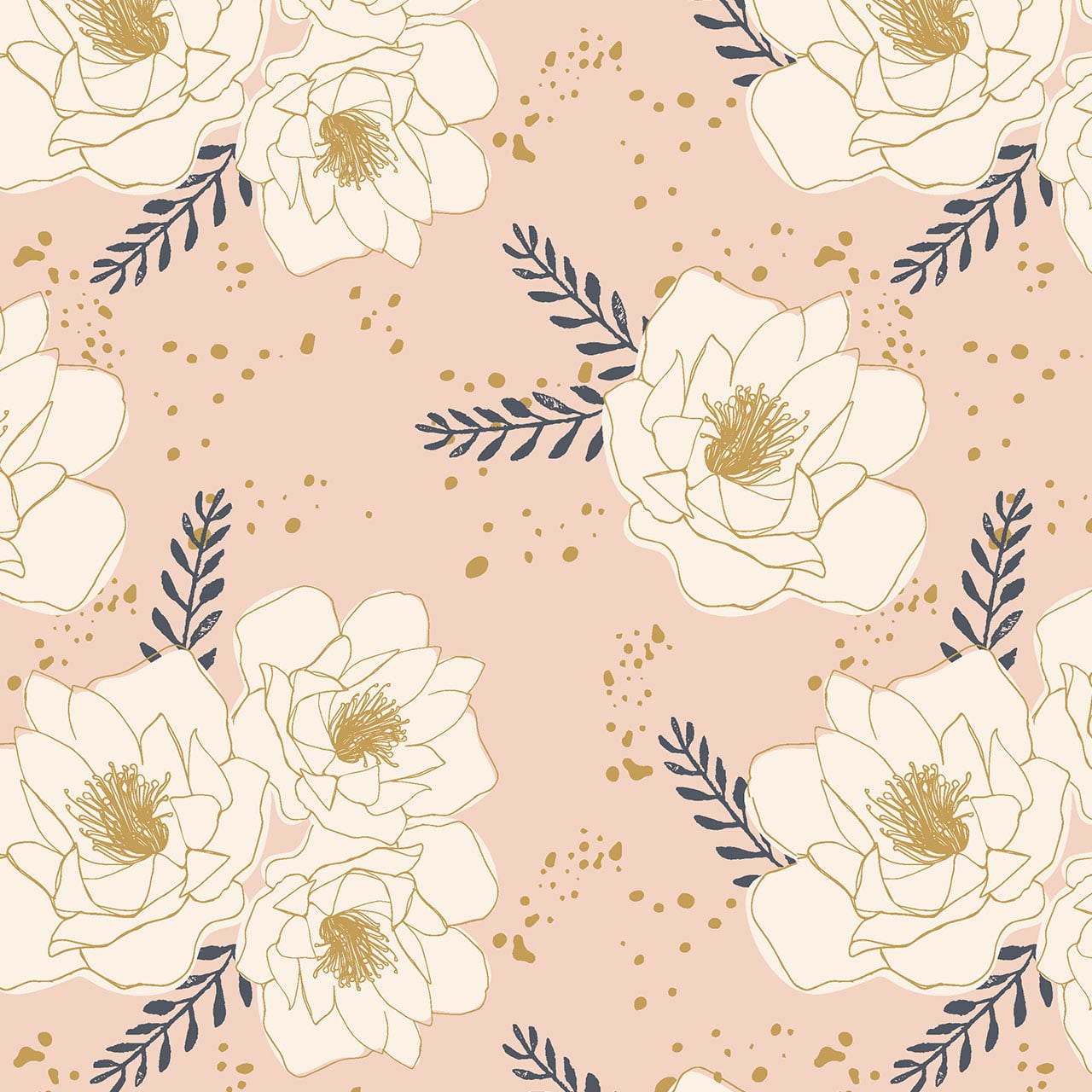 Dark grey floral and swan cotton fabric - 'New Beginnings' by Dashwood Studio