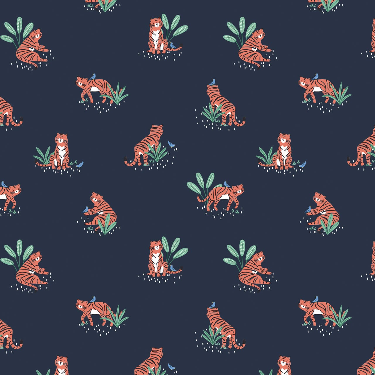 Tigers on navy cotton fabric - Safari Days - Dashwood Studio