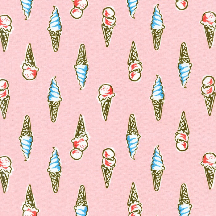 Ice creams popsicles on blue cotton fabric - 'Yum Yum' Sevenberry