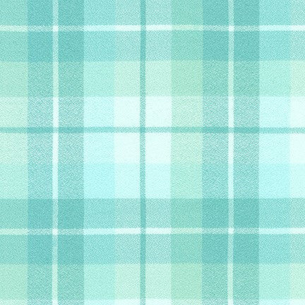 Aqua Blue Mammoth Organic Plaid Flannel cotton fabric - Robert Kaufman