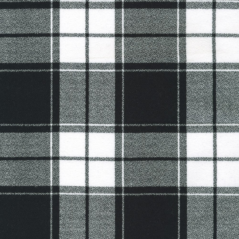 Black and White Mammoth Organic Plaid Flannel cotton fabric - Robert Kaufman