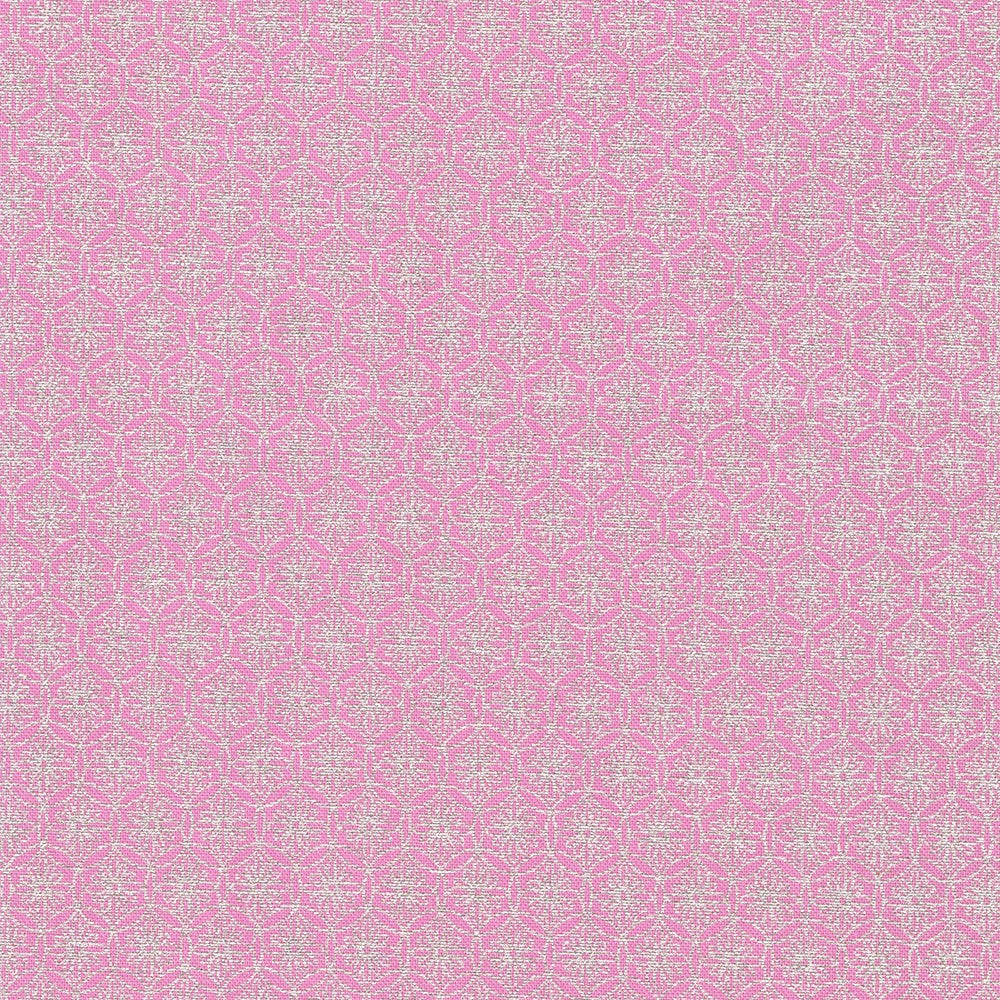 White geometric pattern on light pink cotton fabric