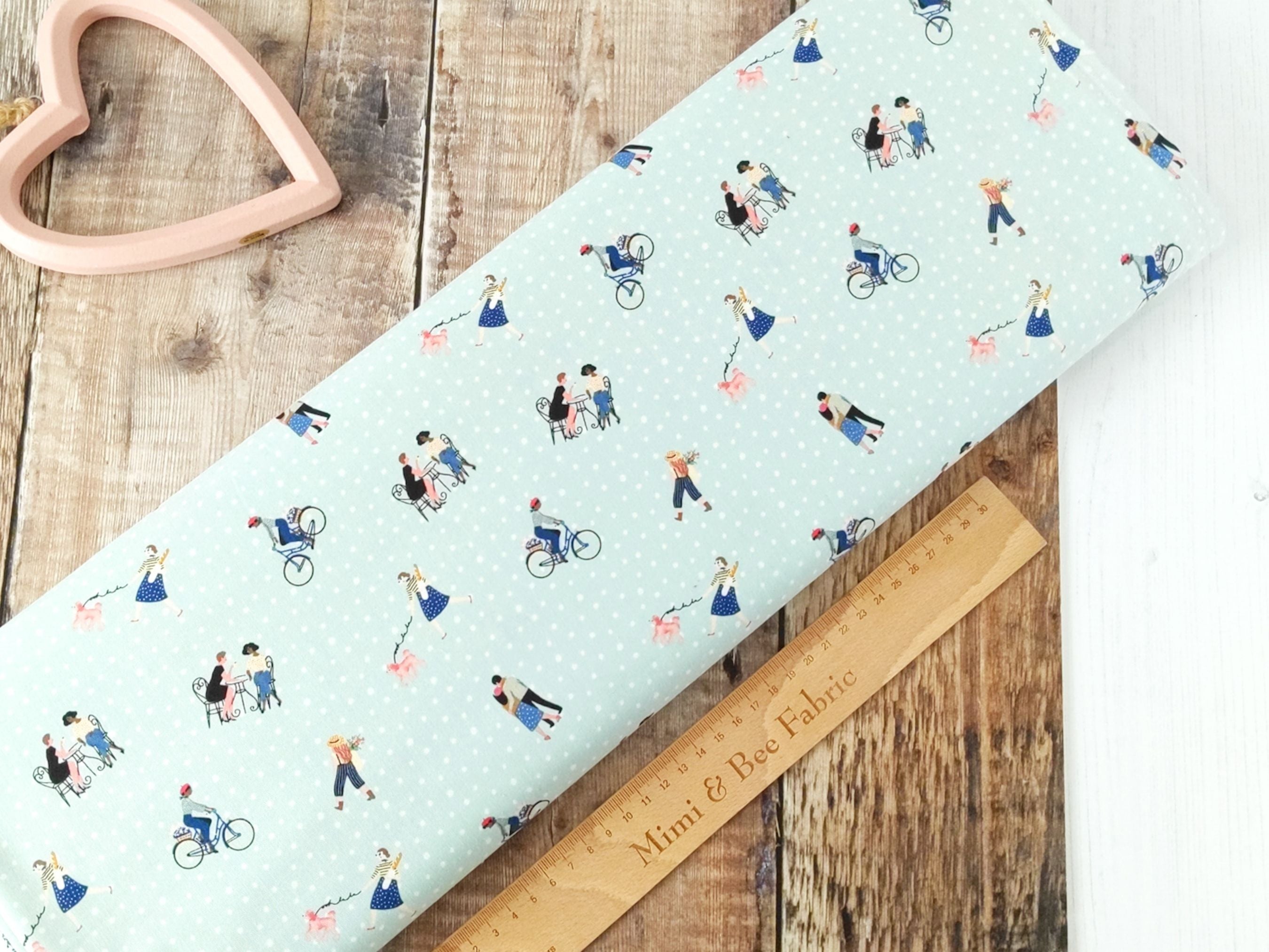 Paris blue cotton fabric with Poodles - 'Saturday in Paris' Riley Blake