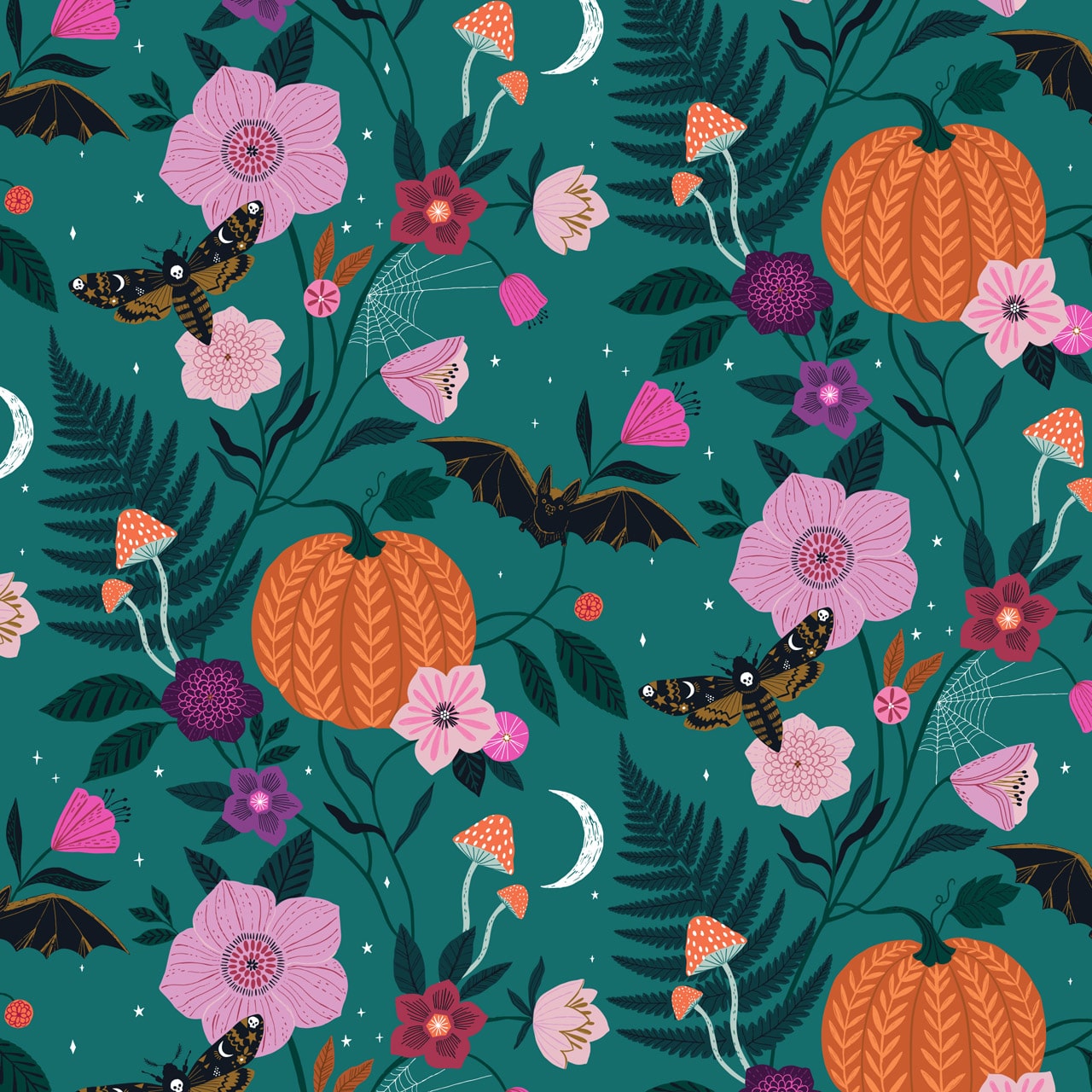 Bats and spiders cotton fabric - Twilight by Dashwood Studio